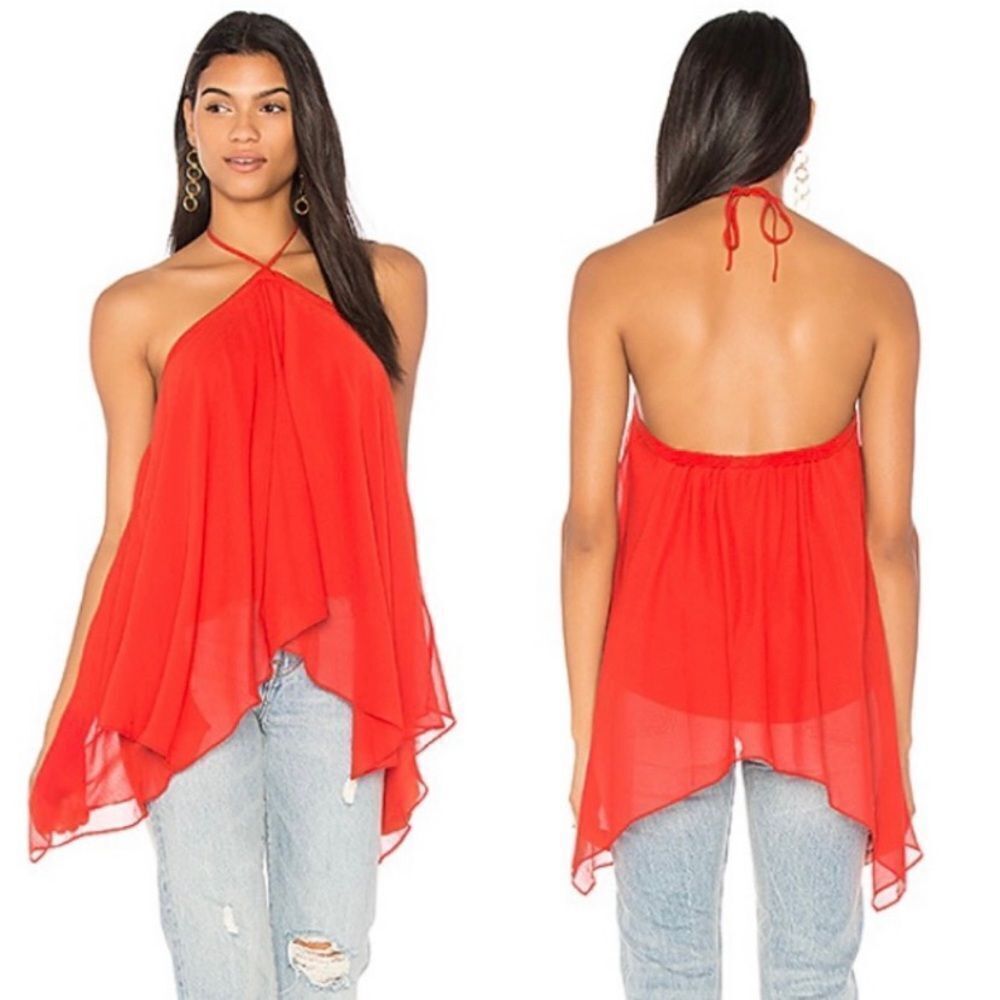 ALICE + Olivia red Tish asymmetrical halter top Sz M NWT
